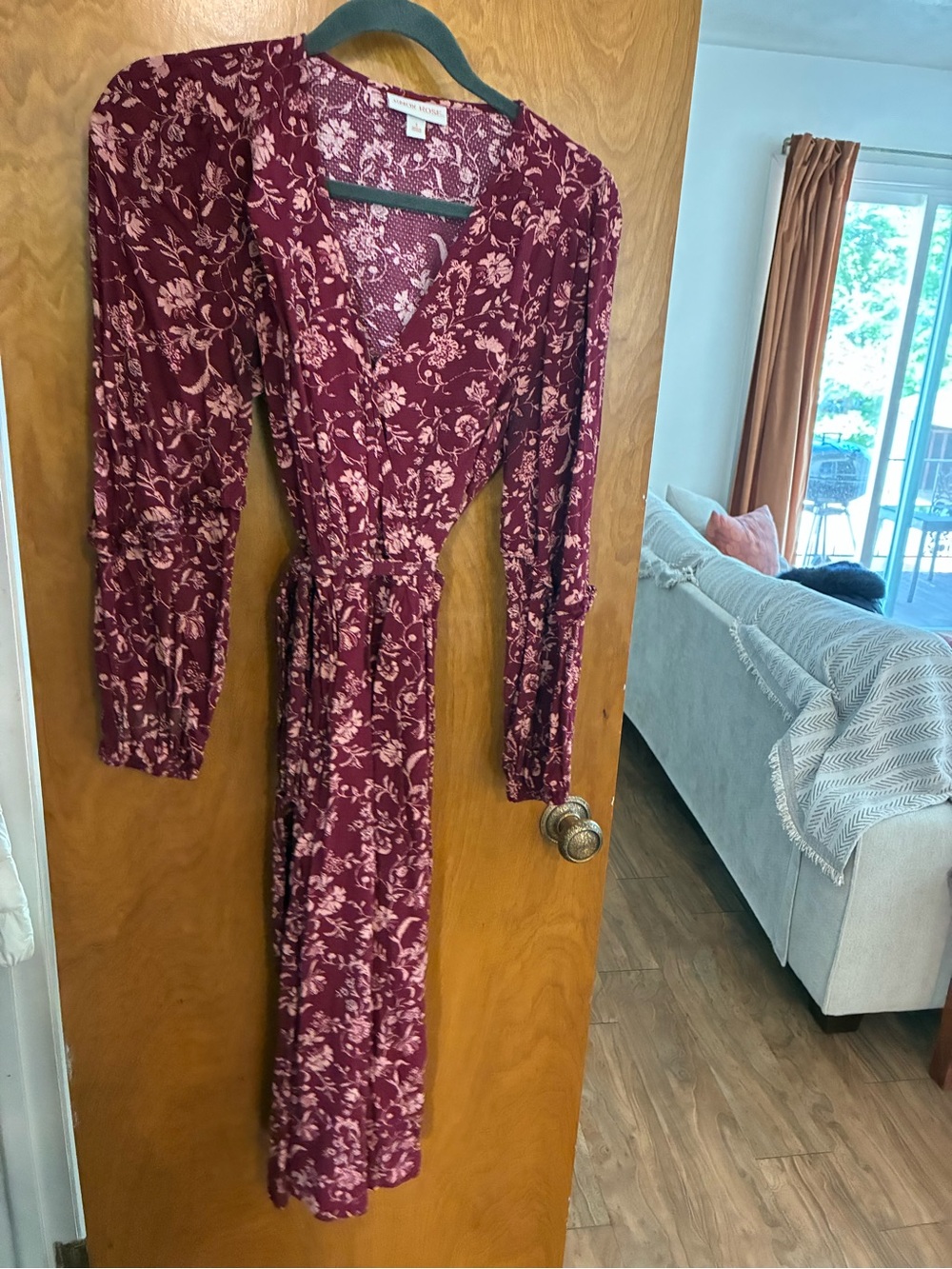 Knox Rose Burgundy Floral Long-Sleeve Wrap Dress